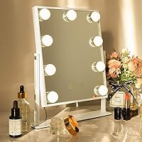 Hansong Vanity Mirror with Lights Lighted Makeup Mirror with 9 LED Bulbs Plug in Light Up Makeup Mirror with Lights 360 Rotation with 10x Magnifying Mirror Tabletop