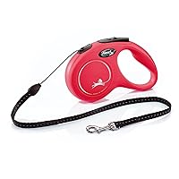 FLEXI New Classic Retractable Dog Leash (Cord), Ergonomic, Durable and Tangle Free Pet Walking Leash for Dogs Up to 26 lbs, 16 ft, Small, Red