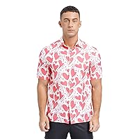 FEESHOW Men Hawaiian Shirts Loose-fit Short Sleeve T-Shirts Summer Beach Blouse Tops Valentines Day Shirts