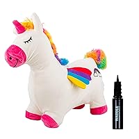 WADDLE Bouncy Hopper Inflatable Animal Hopping Plush, Indoor and Outdoor Toy for Toddlers and Kids, Pump Included, Boys and Girls Ages 2 Years and Up (Unicorn)