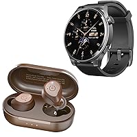 TOZO S5 Smartwatch (Answer/Make Calls) Sport Mode Fitness Watch, Black + NC9 Wireless Bluetooth in-Ear Headphones Dark Brown