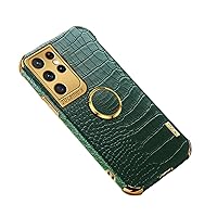 Luxury Trend Crocodile Pattern TPU Phone case with Metal Ring Bracket for Samsung Galaxy A11 A21 A31 A41 A50 A70 S A82 5G Shell Edge Reinforced Shockproof Back Cover(Green,A31)