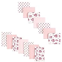 Hudson Baby Unisex Baby Cotton Flannel Burp Cloths and Receiving Blankets, 14-Piece, Rose, One Size
