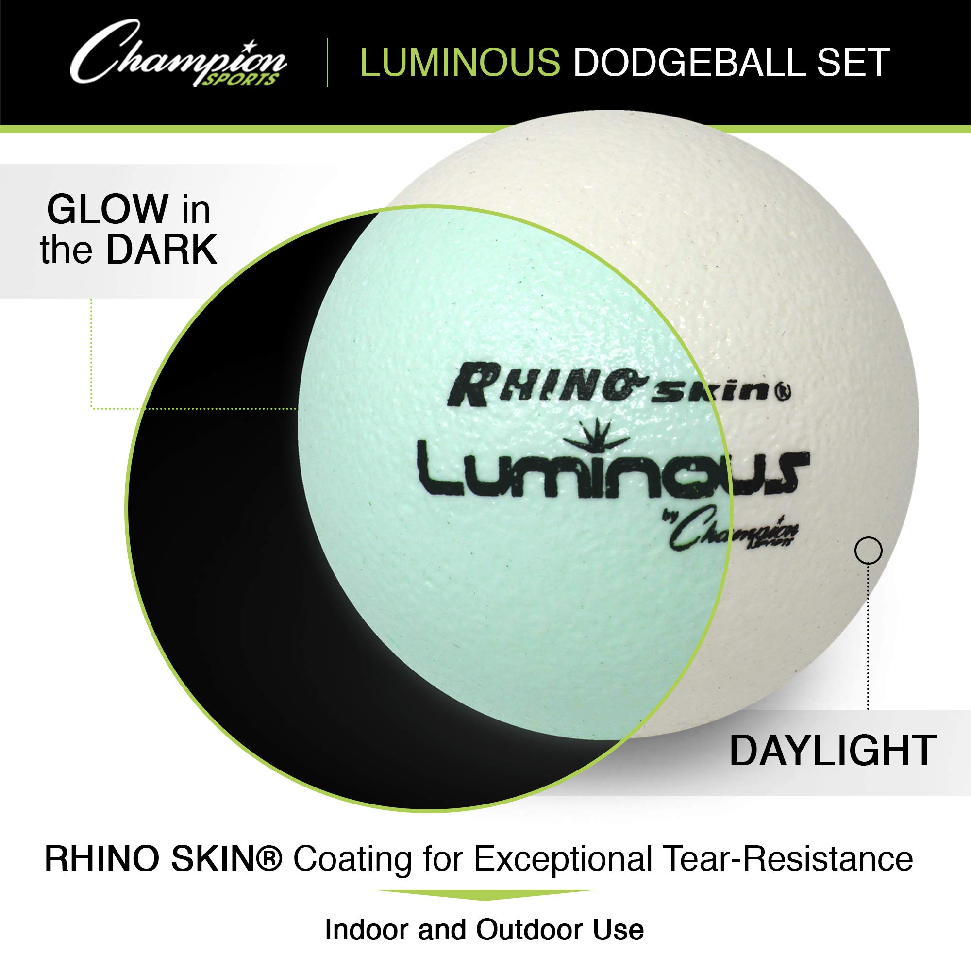 Champion Sports Premium Rhino Skin Extreme Color Low Bounce Dodgeballs - Glow in the Dark, Temperature Color Change, and Spider Grip – Multiple Styles