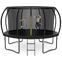 Outdoor Trampoline for Kids and Adults - 12 FT Recreational Trampoline with Enclosure Net and Ladder/ASTM Certified/ 400LBS Weight Capacity, Black