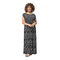 Ulla Popken Womenswear Plus Size Curvy Abstract Polka Dot Cap Sleeve Maxi Dress 829844
