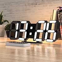 LED Digital Clock 9.7 Inch with Remote Control, Brightness Control Alarm Clock Wall Clock Year/Month/Day Temperature Display, Night Lamp Suitable for Bedroom, Kitchen, Living Room Etc., Black Color
