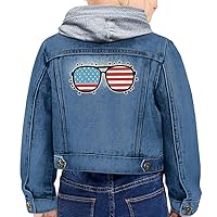 America Sunglasses Toddler Hooded Denim Jacket - Cool Jean Jacket - Glasses Denim Jacket for Kids