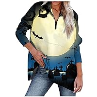 Women's Halloween Shirts 2023 Oversized Half Zippered Sports Shirt Long Sleeved Pullover Fall, S-3XL