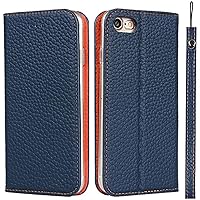 Wallet Case for Apple iPhone SE3 (2022) 4.7 Inch, Leather Lychee Pattern Folio Kickstand Flip Cover Holster [Card Holder], with Wrist Strap (Color : Blue)
