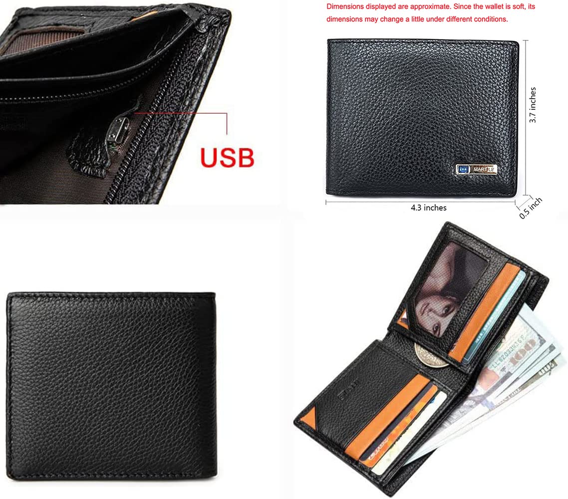 Trackable Anti-Lost Bluetooth Wallet, Intelligent Tracker Finder with Position Locator (Via Phone GPS) Bifold Cowhide Leather Minimalist Credit Card Purse (Black, Horizontal)