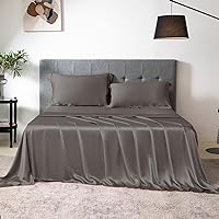 100% Silk Sheet Set, 7A+ Silk Sheet Set Soft Breathable, Luxury Bedding (1 Flat Sheet, 1 Fitted Sheet, 2 Pillow Shams) California King, Charcoal