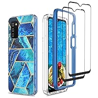 Jeylly Samsung Galaxy A03s Case, Galaxy A03s Case with HD Screen Protector, Ultra Slim Marble Pattern Stylish Phone Case, Dual Layer Hard Frame Soft Silicone Shockproof Bumper Rugged Cover, Ocean Blue