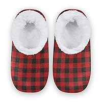 Red Black Buffalo Plaid House Spa Slippers Merry Christmas Home Slipper Soft Memory Foam Slipper Non Slip for Travel Women Men Hotel Bedroom Womens Mens Shoes Slippers