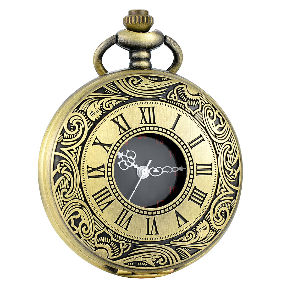 LYMFHCH Vintage Pocket Watch Roman Numerals Scale Quartz Pocket Watches with Chain Christmas Graduation Birthday Gifts Fathers Day