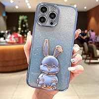 Cute Glitter Bracket Case for iPhone 14 13 12 11 Pro Max X Xr Xs 7 8 Plus SE 2 Mini Gradient Plating Stand Cover,Blue,for iPhone 13 Mini