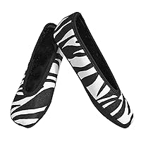 Ballet Flats Women's Shoes, Best Foldable & Flexible Flats, Slipper Socks, Travel Slippers & Exercise Shoes, Dance Shoes, Yoga Socks, House Shoes, Indoor Slippers, White Zebra, Large