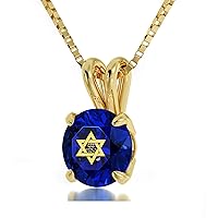 NanoStyle 14k Yellow Gold Star of David Necklace Inscribed with Shema Yisrael in 24k Gold on Crystal, 18