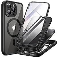TIESZEN Magnetic for iPhone 15 Pro Max Case, [Dustproof Design] Compatible with MagSafe, Built-in 9H Tempered Glass Screen Protector + Privacy Screen Protector & Upgraded Camera Protection, Black