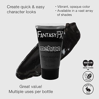 Mehron Makeup Fantasy FX Cream Makeup | Water Based Halloween Makeup | Black Face Paint & Body Paint For Adults 1 fl oz (30ml) (Black)