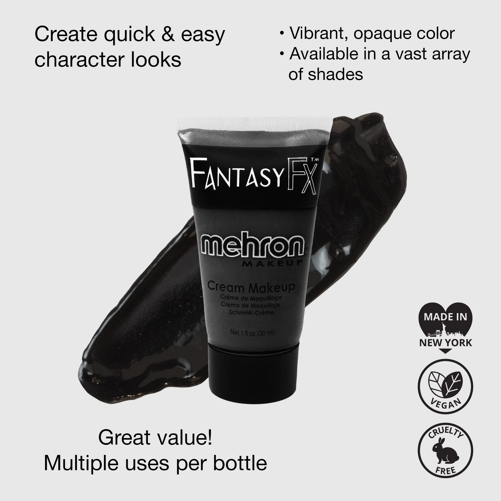 Mehron Makeup Fantasy FX Cream Makeup | Water Based Halloween Makeup | Black Face Paint & Body Paint For Adults 1 fl oz (30ml) (Black)