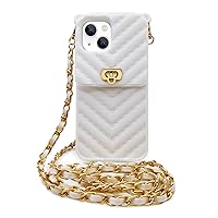 LUVI for Crossbody iPhone 14 Wallet Case with Neck Strap Lanyard Credit Card Holder Purse Handbag Case for Women Girls Silicone Rubber Soft Protection Cover for iPhone 14 White