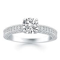 14k White Gold Diamond Micropave Milgrain Engagement Ring