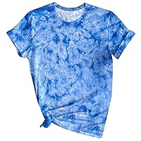 Summer Tie Dye Color Casual T-Shirts for Women Trendy Short Sleeve Crewneck Tops Loose Fit Art Style Tee Shirts