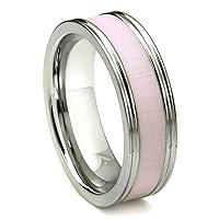 Tungsten Pink Ceramic Inlay Wedding Band Ring w/Horizontal Satin Finish