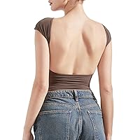 SUUKSESS Women Backless Sexy Going Out Tops Double Lined Open Back Y2k Basic Tee Shirts