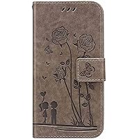 Case for iPhone 14/14 Plus/14 Pro/14 Pro Max, Romantic Couple Embossed Flip PU Leather Wallet Folio Case, Magnetic Shockproof, with Stand Card Holder (Color : Grey, Size : 14 Pro 6.1