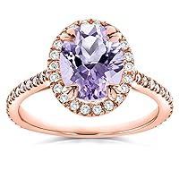 Kobelli Oval Cut Lavender Purple Amethyst and Diamond Halo Ring 1 3/4ct CTW 14k Rose Gold