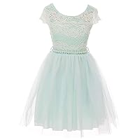 Little Girls Floral Lace Tulle Glitter Pearl Easter Pageant Flower Girl Dress