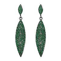 EVER FAITH Banquet Earrings Rhinestone Crystal Earrings 2 Leaves Art Deco Pierced Chandelier Long Earrings for Women Grey Silver Tone