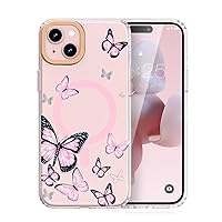 MILPROX Compatible with iPhone 15 Plus Case - Compatible with MagSafe - Cute Butterflies Floral Pattern with Girls/Women - Magnetic Slim Protective Phone Cover - 6.7