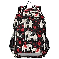 ALAZA White Elephant and Red Hearts Backpack Bookbag Laptop Notebook Bag Casual Travel Daypack for Women Men Fits15.6 Laptop