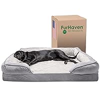 Furhaven Cooling Gel Dog Bed for Large Dogs w/ Removable Bolsters & Washable Cover, For Dogs Up to 125 lbs - Plush & Velvet Waves Perfect Comfort Sofa - Granite Gray, Jumbo Plus/XXL