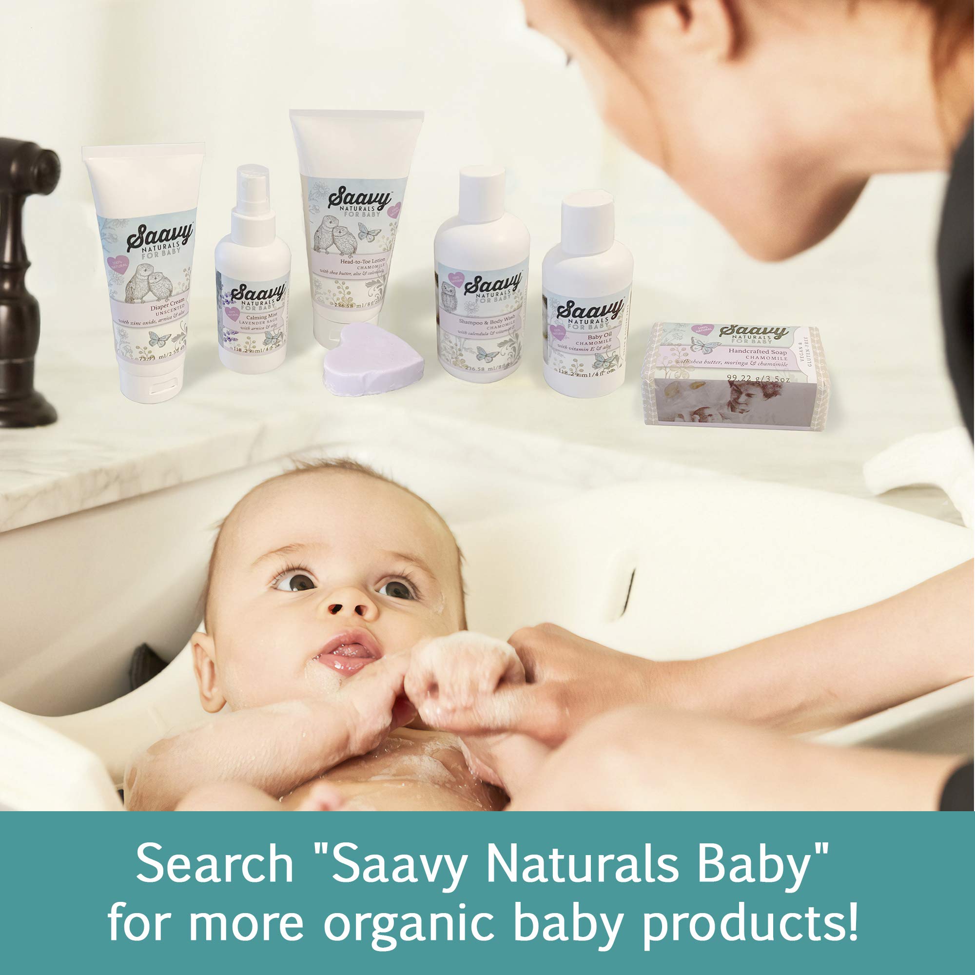 Saavy Naturals Organic Chamomile Baby Shampoo and Body Wash Set, Calendula and Vitamine E, Gentle Head to Toe Skin Care for Infant Bath Time, 8oz Per Bottle