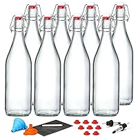 Encheng Amber Clear Glass Bottles with Air Tight Lids 32 oz,Easy