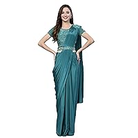 Traditional Indian Women Silk Satin Fabric Ready To Wear Saree & Blouse Muslim Sari 4663