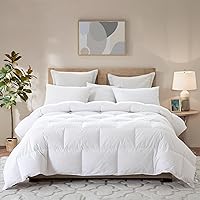 Luxury Queen Size White Goose Feather Down Comforter, All Seasons Duvet Insert 600 Thread Count Soft 100% Organic Cotton Cover Down Proof,Medium Warmth Cozy Duvet with 8 Corner Tabs.