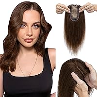 Hair Toppers for Women with Thinning Hair Real Human Hair V3.0 Clip in Hair Pieces 18 Inch Middle Parting for Slight Hair Loss Cover Gray Fine Hair [Style-C] #4 Chocolate Brown