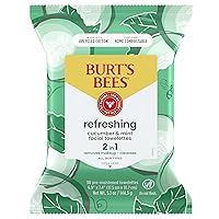 Burt's Bees Refreshing Facial Towelettes With Cucumber and Mint, Pre-Moistened Towelettes for All Skin Types, 99 Percent Natural Origin Skin Care, 30 ct. Package