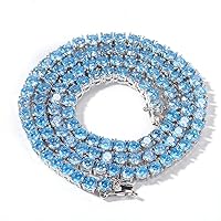18K Gold Plated Bling CZ Simulated Diamond Iced Out 4mm Blue Tennis Chain Hip Hop Necklace for Men Charm Gifts