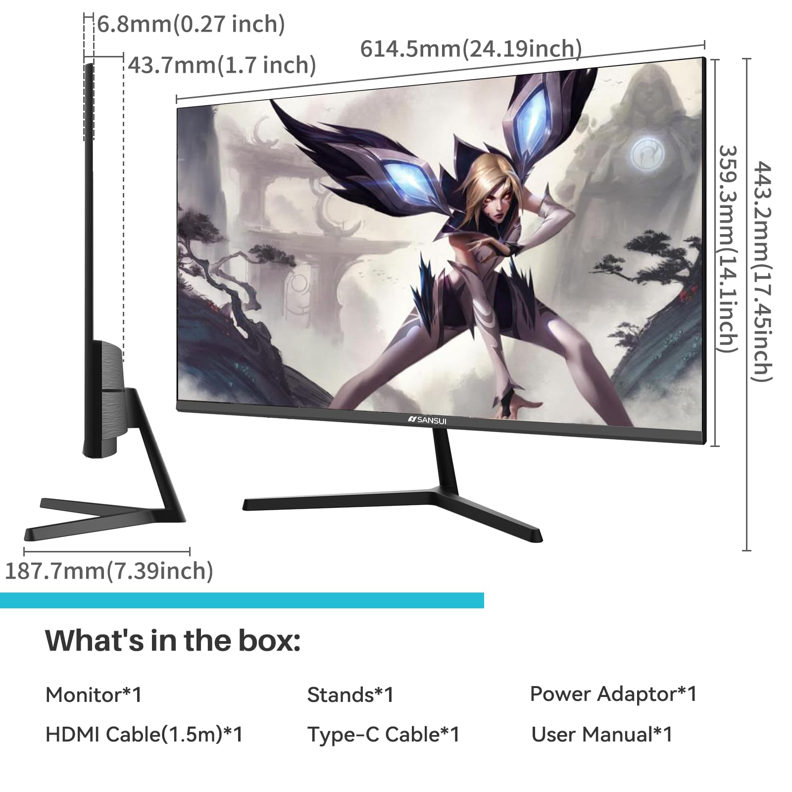 SANSUI Computer Monitors 27 inch 100Hz IPS USB Type-C FHD 1080P HDR10 Built-in Speakers HDMI DP Game RTS/FPS tilt Adjustable for Working and Gaming (ES-27X3 Type-C Cable & HDMI Cable Included)
