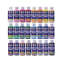 RoseArt Acrylic Paint Set with Brushes, 24 Color Acrylic Paint 2-Ounce Bottles each with 6pc Brush Set