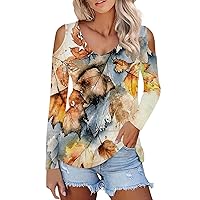 Long Sleeve Tops for Women 2024 Womens Fashion Print Flower T Shirts for Women V-Neck Casual Loose Shirts Basic Tee