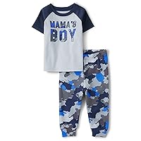 The Children's Place Baby Toddler Snug Fit 100% Cotton Short Sleeve Top and Pants 2 Piece Pajama Set, Mama's Boy, 9-12 Months