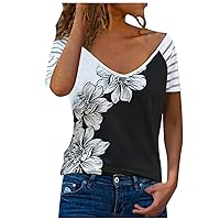 Wirziis Summer Women Cold Shoulder T-Shirts Fashion Casual Lace Tops Short Sleeve Crewneck Loose Fit Tunic Tee Sexy Blouses