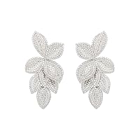 Petal Flower Chandelier Earrings Rhodium Plated Sterling Silver Chandelier Lab Created Round Cubic Zirconia White Bridal & Wedding Jewellery